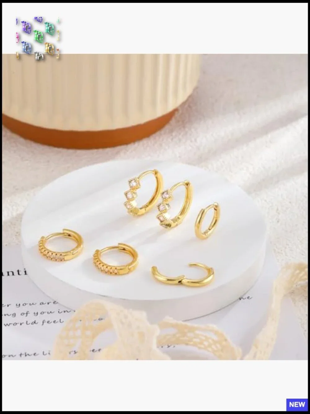 Trendy Gold Hoop Earrings Set 3 Sizes Chunky Micro Pave Cubic Zirconia Dangle